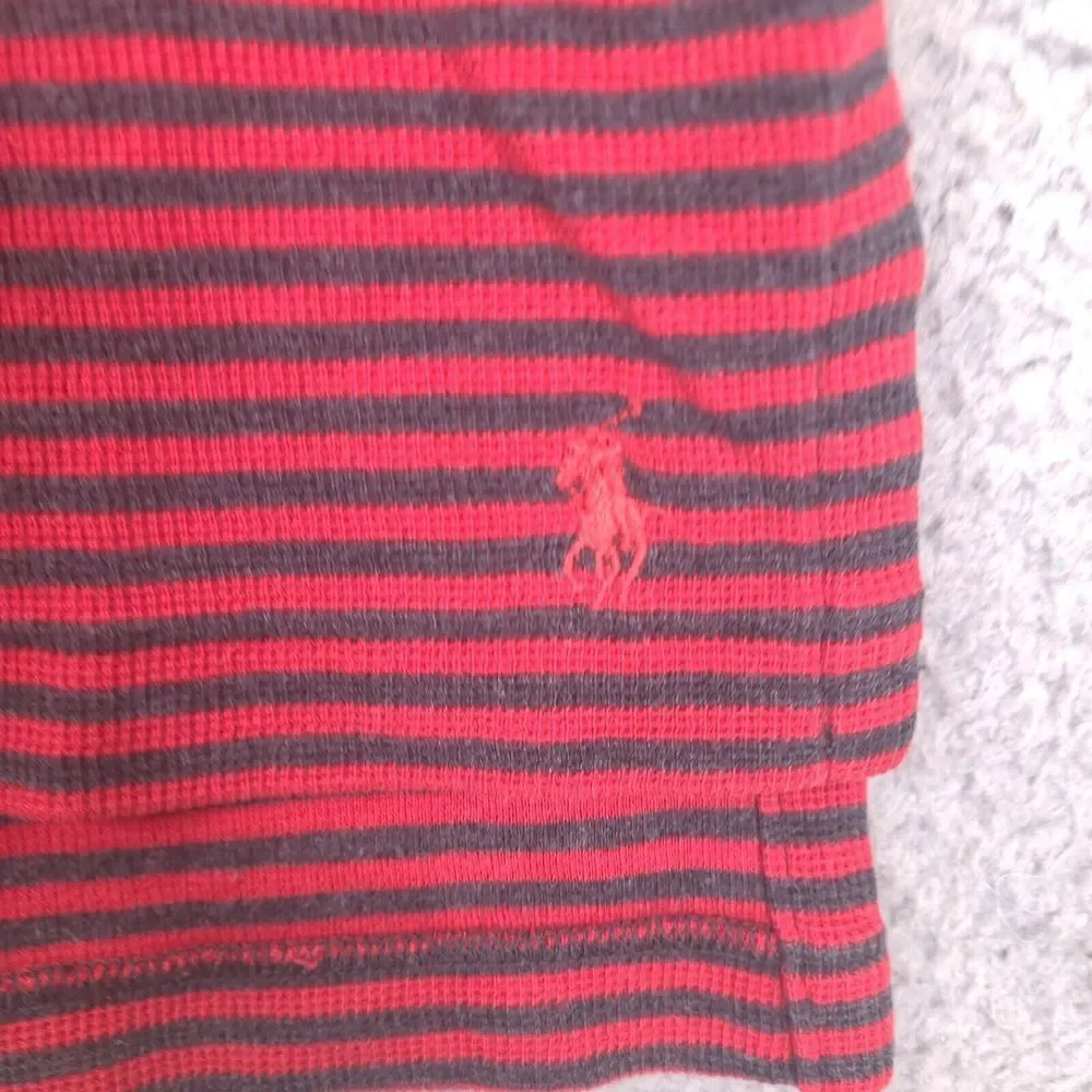 Polo Ralph Lauren Polo Shirt Men Large Red Navy Striped Pocket Mini‎ Waffle Knit